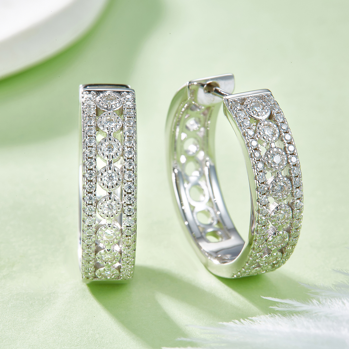 0.74 Carat Moissanite Sparkle Round Cut Women's Hoop Earrings In Sterling Silver - Image 4